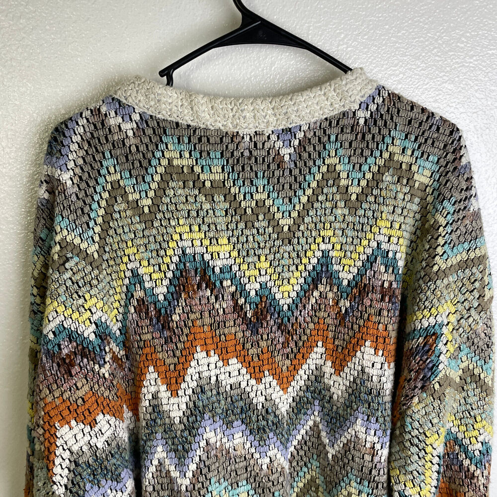 Vtg Allen Wah Colorful Sweater XL Mens Southwest Zig Zag Textured Knit Lined - Picture 9 of 12